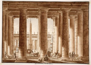Colonnaden på Petersplatsen, sedd från utsidan, 1833 (etsning med brun tvätt)